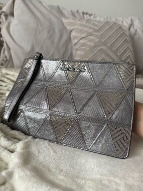 Michael Kors Metallic Silver Geometric Wristlet Clutch